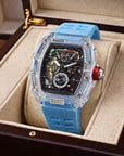Men's Multi-Function Mechanical Watch – Transparent Barrel Case, Silicone Strap & Luminous Sport Timepiece