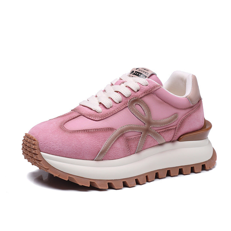 Women's Leather Platform Sneakers – Cross-Strap Thick Sole, 3-5cm Heel