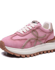 Women's Leather Platform Sneakers – Cross-Strap Thick Sole, 3-5cm Heel