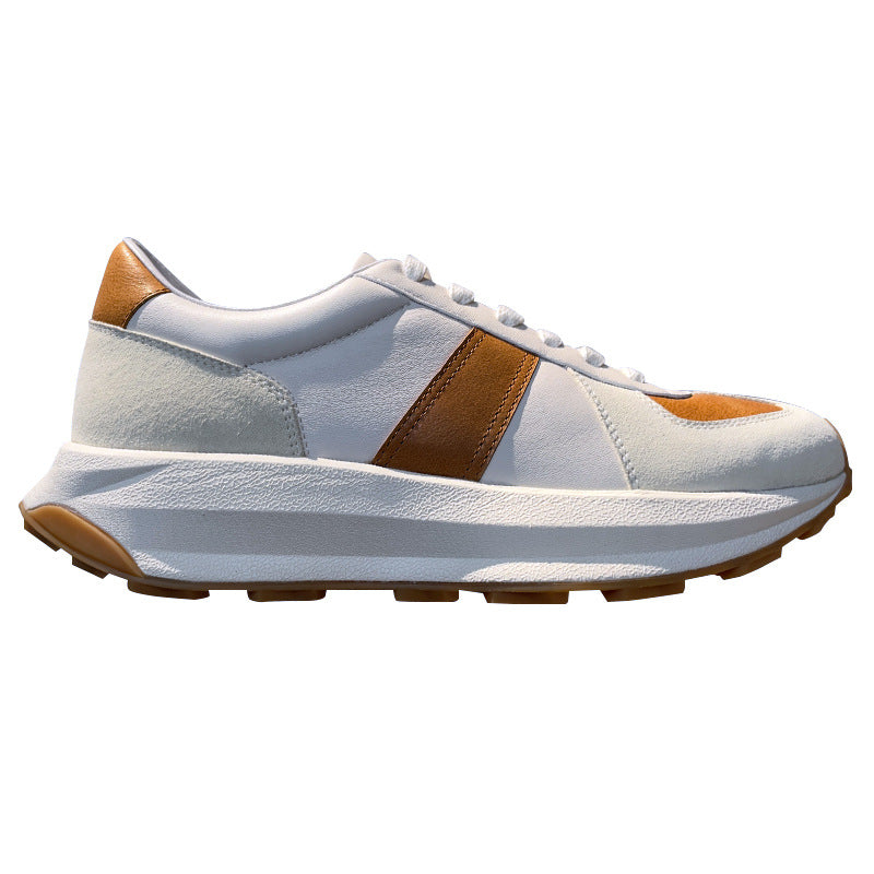 Men’s Genuine Leather Casual Sports Shoes – Cowhide Lace-Up Sneakers with Breathable Design, EVA Cushioning &amp; Low Wedge Comfort