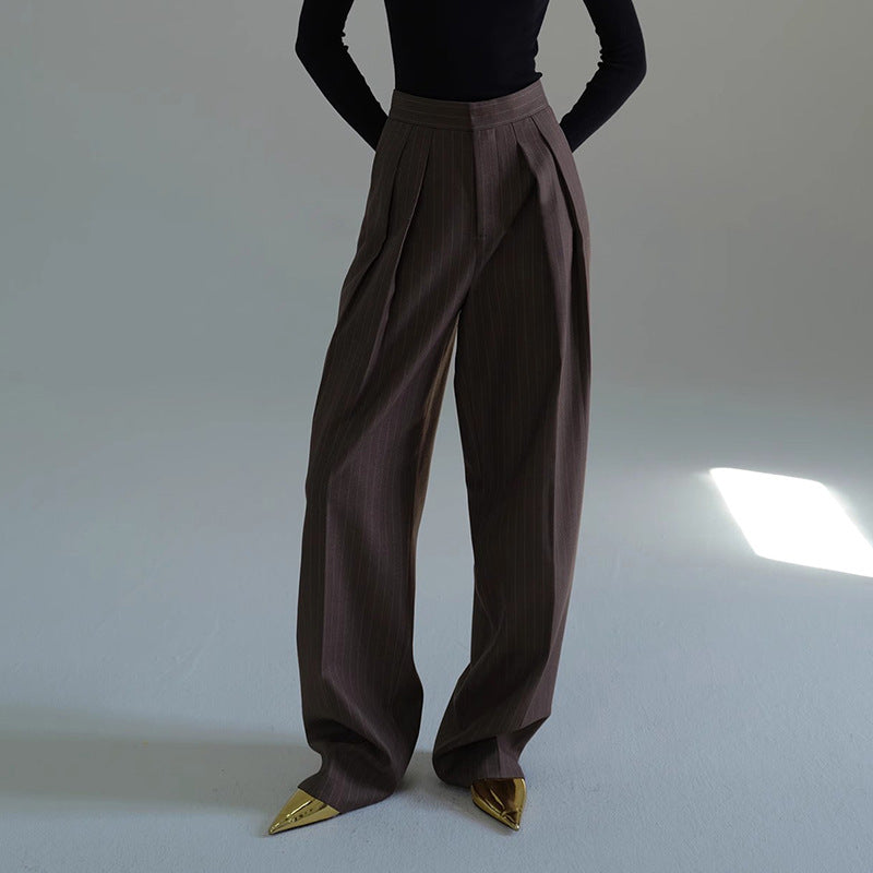 Gestreifte Anzughose für Damen – weite Hosenbeine, knöchellang, Retro High Street Hose