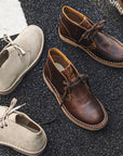 Men's Genuine Leather Vintage Work Boots – Crazy Horse Cowhide, Lace-Up, TPR Sole, Mid-Top Desert Style, EU 39–44