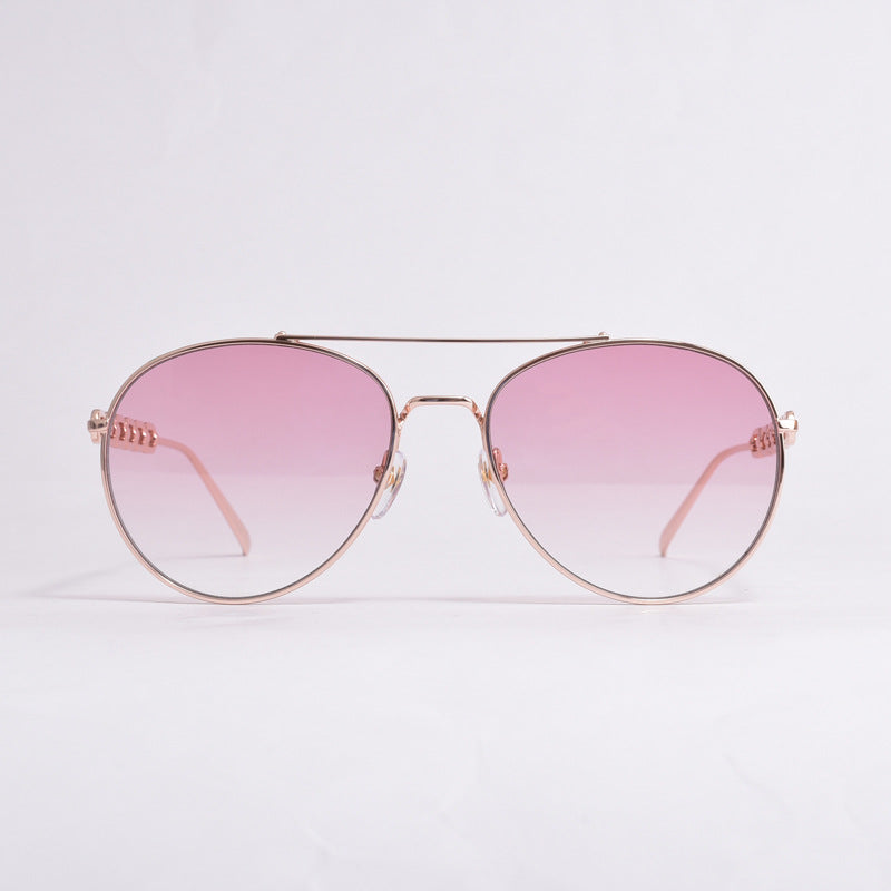 Damen Polarisierte Piloten-Sonnenbrille mit Kette – UV400 Metallrahmen Aviator-Brille mit CR39 Gläsern
