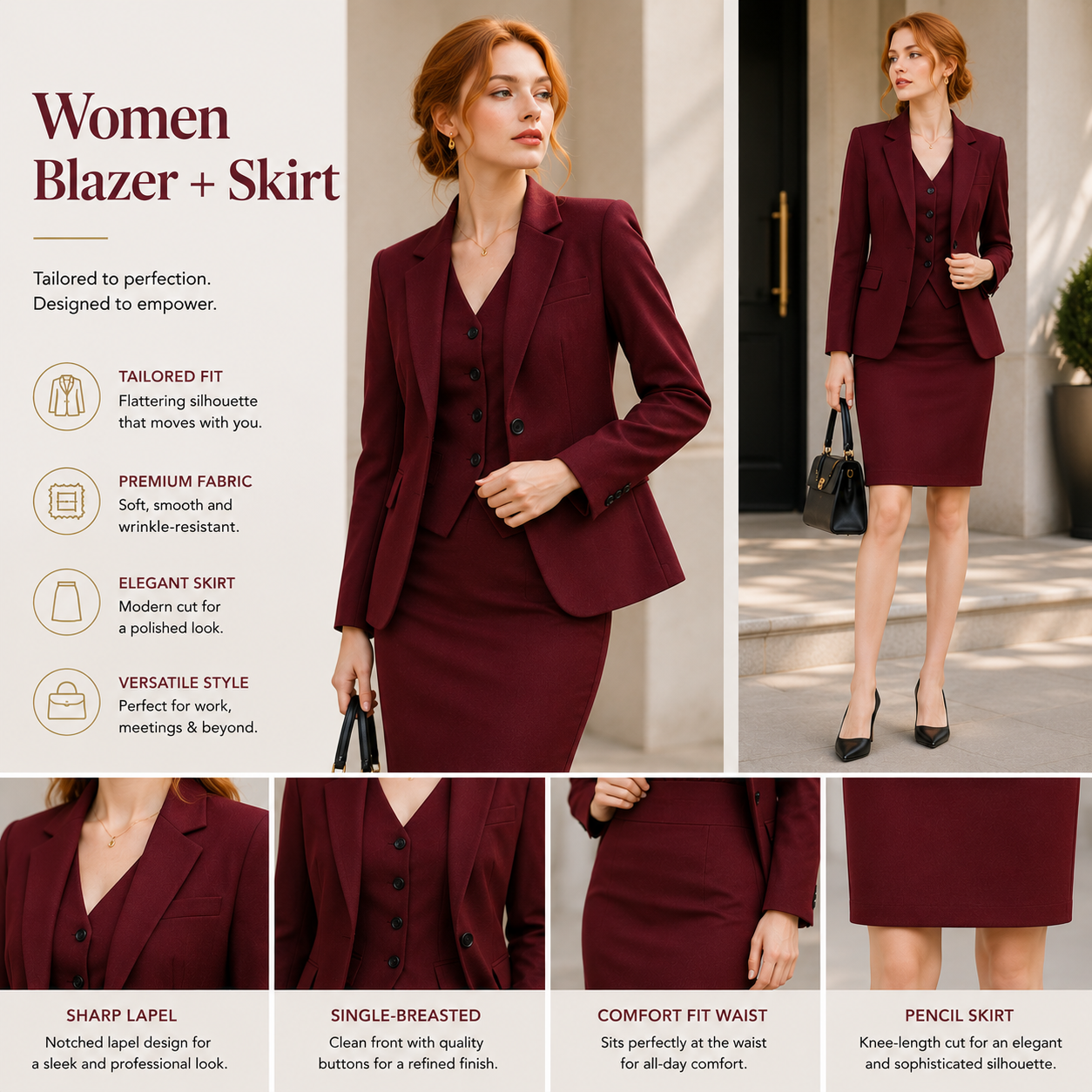 Women's Professional 3-Piece Suit Set – Jacket, Vest &amp; Pants