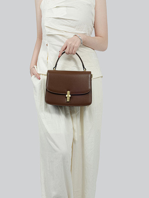 Women's Small Square Handbag – PU Leather Structured Bag with Metal Buckle, Crossbody &amp; Shoulder Strap