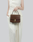 Women's Small Square Handbag – PU Leather Structured Bag with Metal Buckle, Crossbody & Shoulder Strap