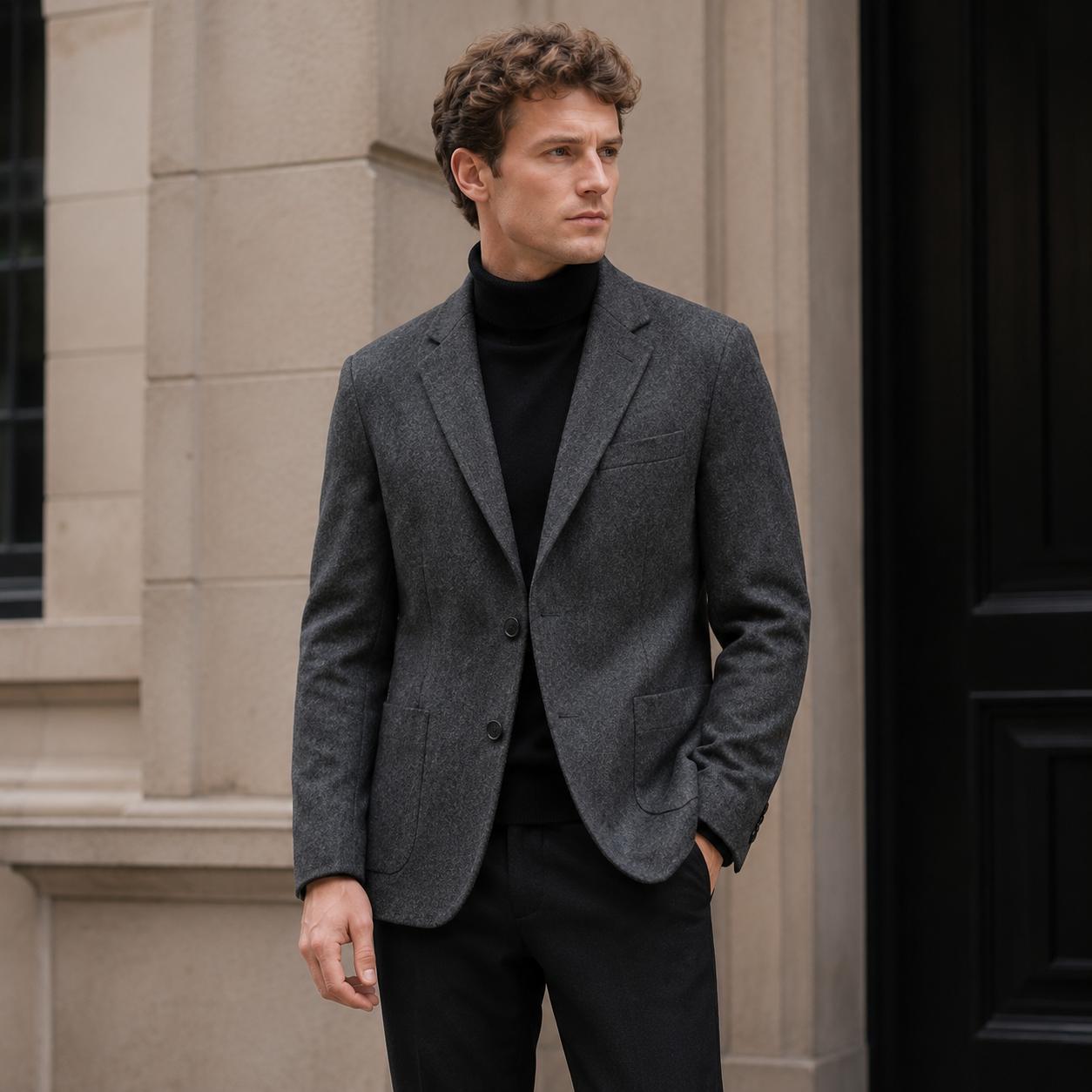 Men's 70% Wool Slim Fit Business Suit Jacket – Single-Breasted Blazer
