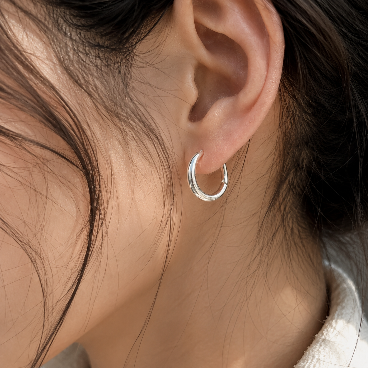 Damen S925 Silber Creolen – Minimalistischer geometrischer Ohrclip Hypoallergener Schmuck
