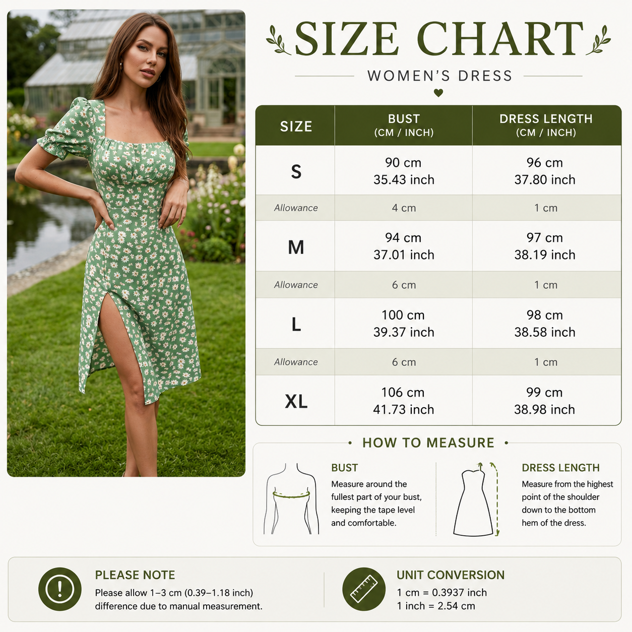 Women's Puff Sleeve Floral Daisy Midi Dress