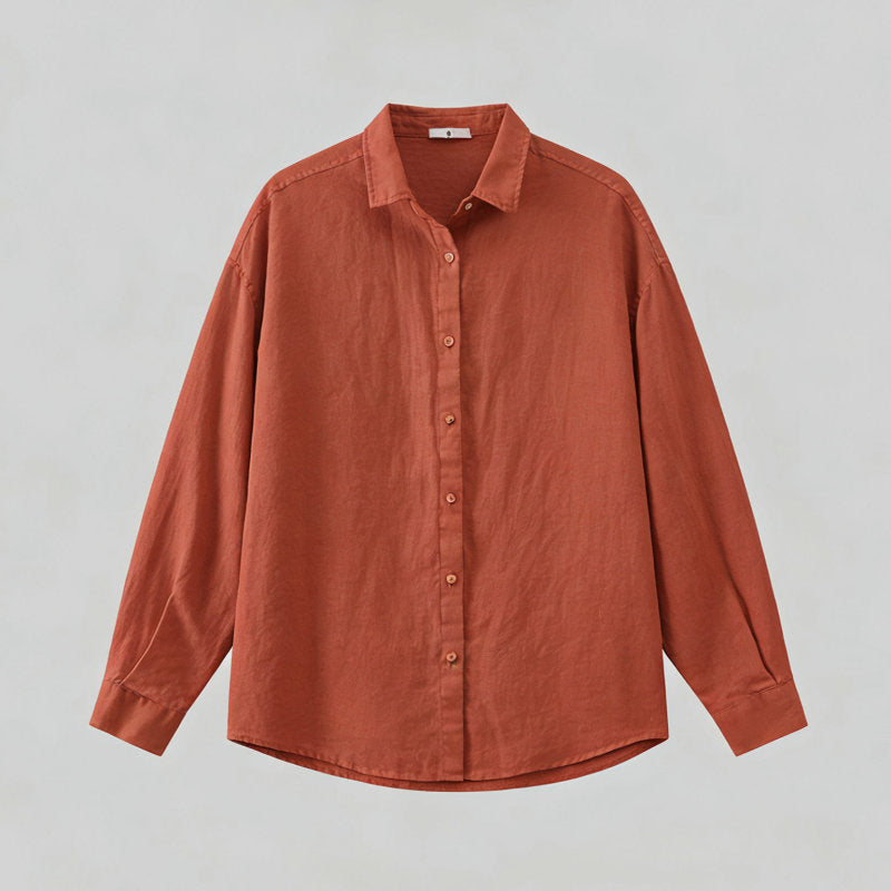 Women's 100% Linen Shirt – Long Sleeve Polo Collar Button-Down