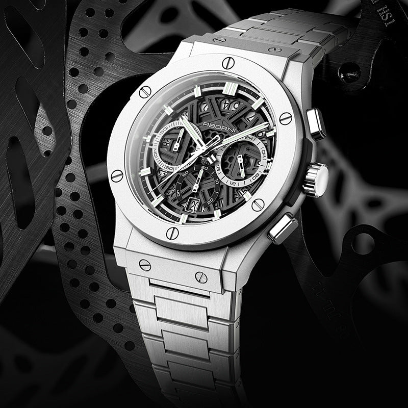 Herren Multifunktions-wasserdichte leuchtende Chronographenuhr – 42mm Quarz Kalender Edelstahlarmband Sport Business Zeitmesser
