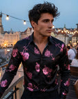 Herren 3D-Hemd mit Blumenmuster – Stretch-Slim-Fit Urban Hemd mit Revers