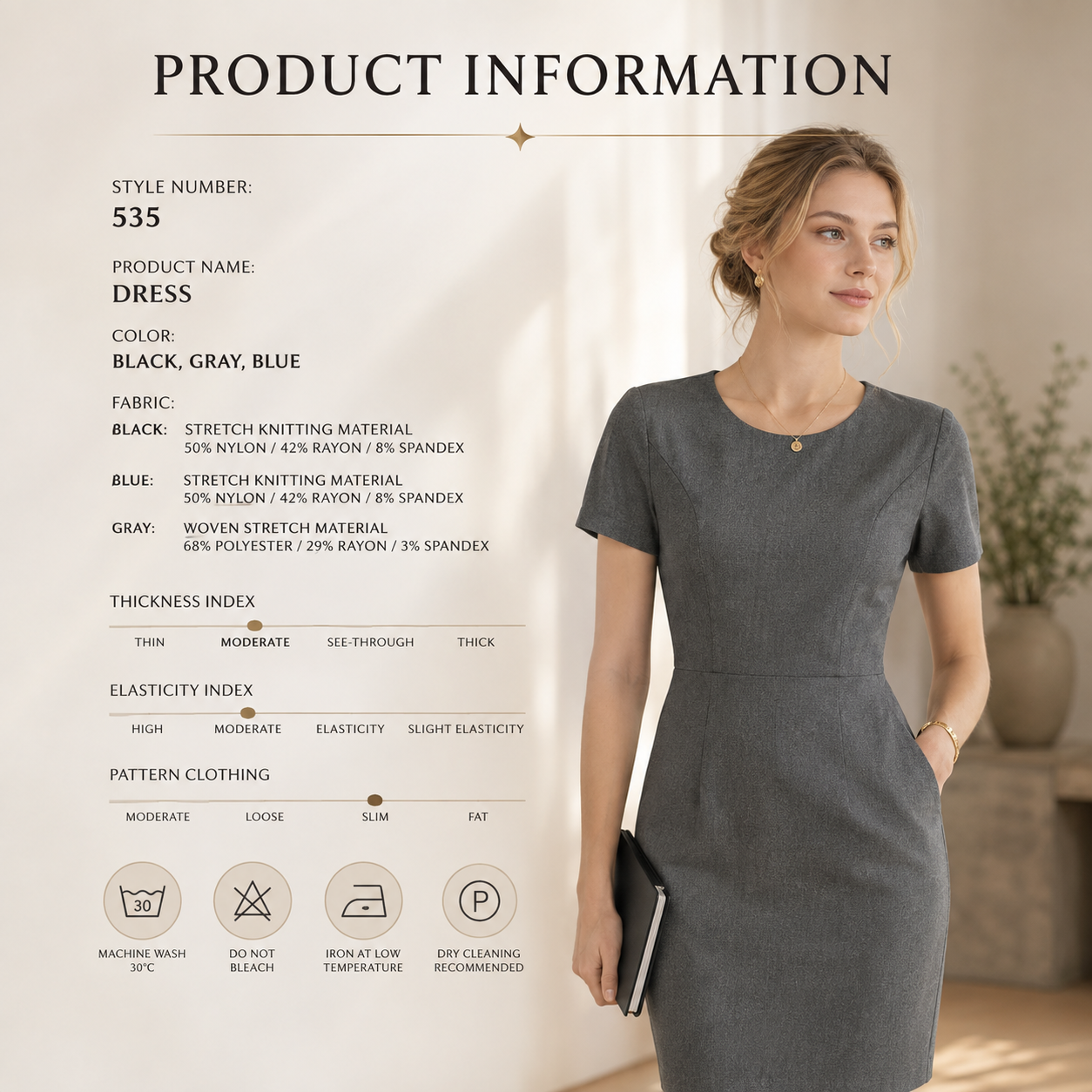 Women's Short Sleeve Professional A-Line Dress – Slim Fit Office Wear
