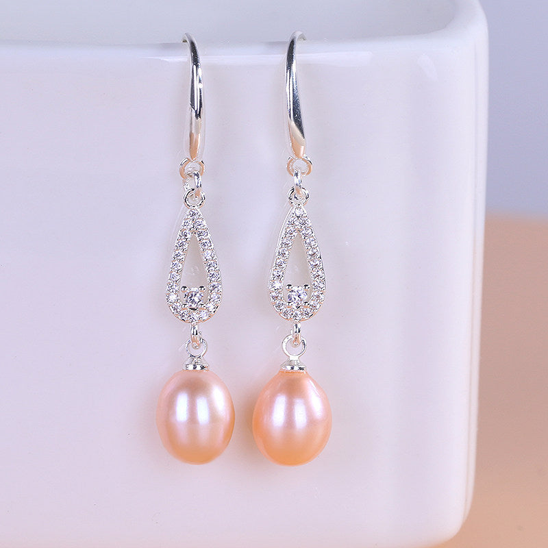 Women Natural Freshwater Pearl Earrings – 925 Sterling Silver Korean Style Heart &amp; Water Drop Jewelry
