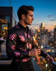 Herren 3D-Hemd mit Blumenmuster – Stretch-Slim-Fit Urban Hemd mit Revers
