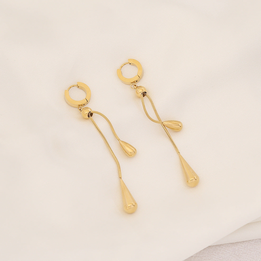 Women Gold-Plated Tassel Earrings and Necklace Set – Titanium Steel Water Drop Pendant Fashion Jewelry