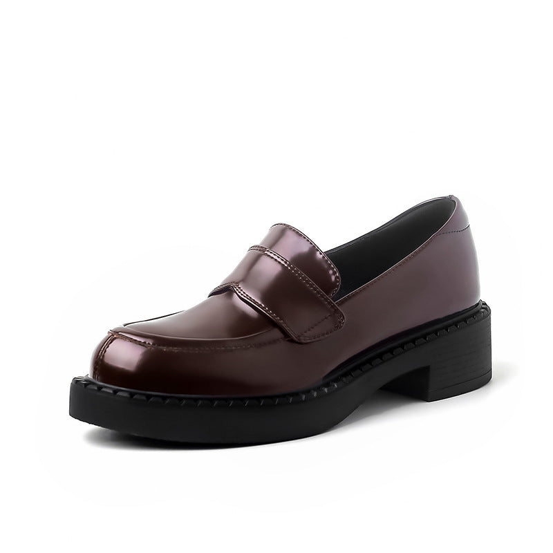 Women's Full Leather Chunky Heel Slip-On Loafers – Cowhide Block Heel