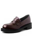 Women's Full Leather Chunky Heel Slip-On Loafers – Cowhide Block Heel