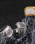 Men's Zircon-Inlaid Geometric Ring - Hip-Hop & Business Style