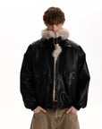 Retro Fur Collar PU Leather Jacket
