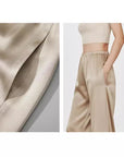 Elegante Damen-Hose aus Acetat mit weitem Bein – Satin-Haptik, hoher Bund, fließender Fall, kühlender Komfort