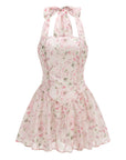 Women's Floral Halter Neck Chiffon Mini Dress