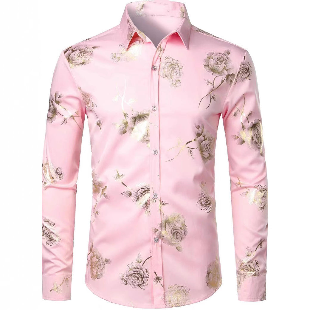 Herren 3D-Hemd mit Blumenmuster – Stretch-Slim-Fit Urban Hemd mit Revers