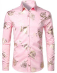 Herren 3D-Hemd mit Blumenmuster – Stretch-Slim-Fit Urban Hemd mit Revers