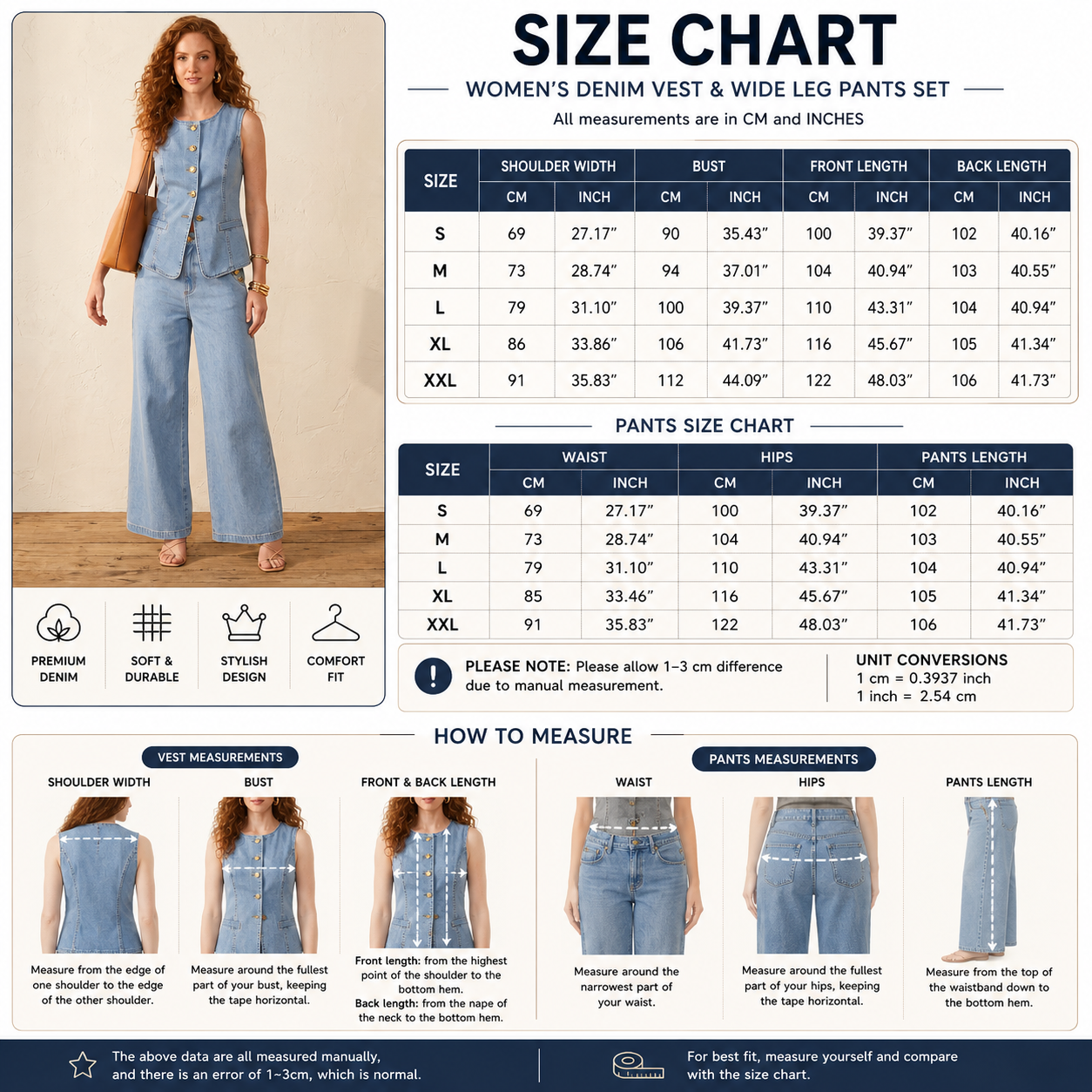 Women's Denim Sleeveless Top &amp; Wide-Leg Pants 2-Piece Set