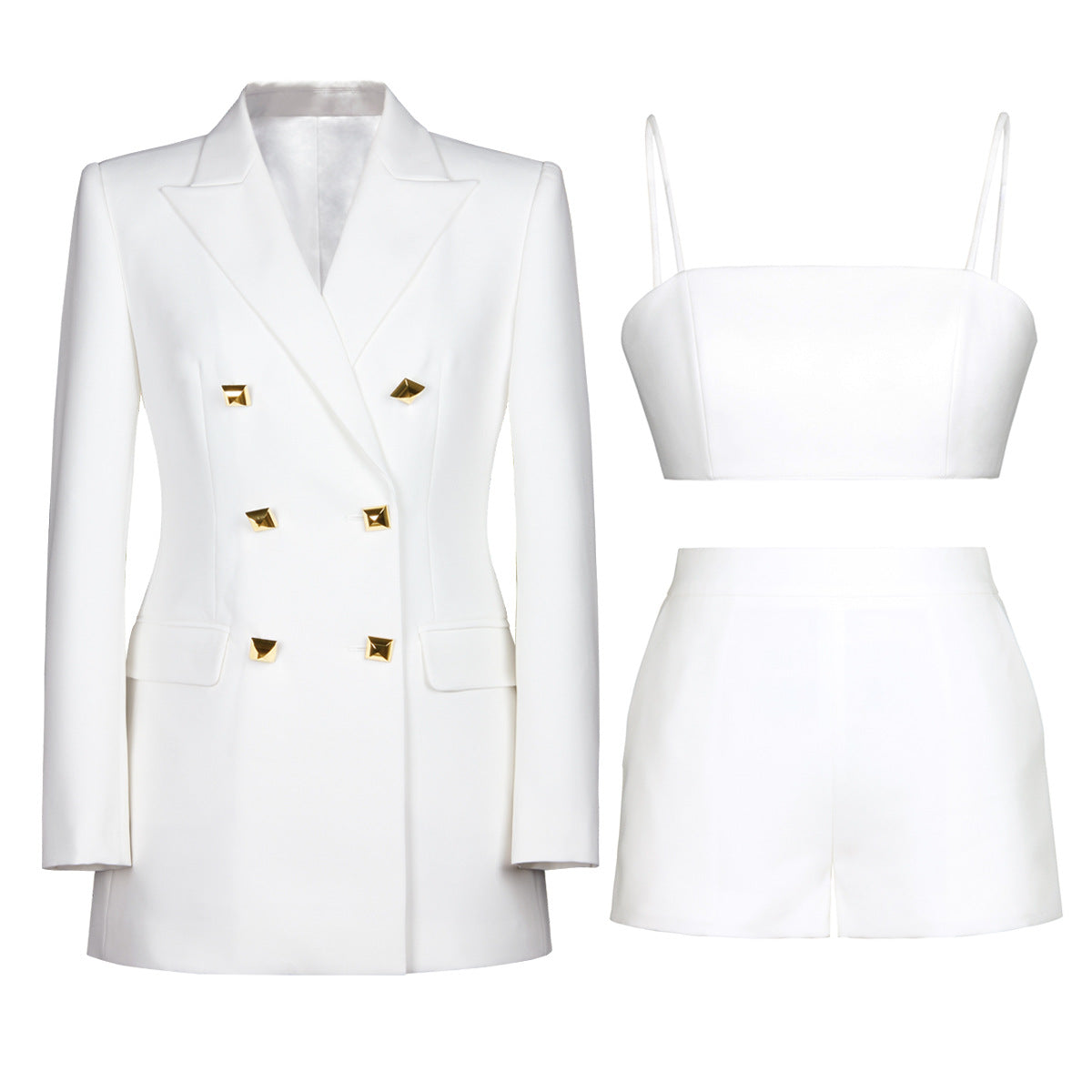 Damen Hosenträger Anzug Set – Elegantes 3-teiliges Outfit mit Blazer, Top &amp; Shorts aus Stretch-Spandex für Büro, Pendler &amp; schicke Freizeitkleidung
