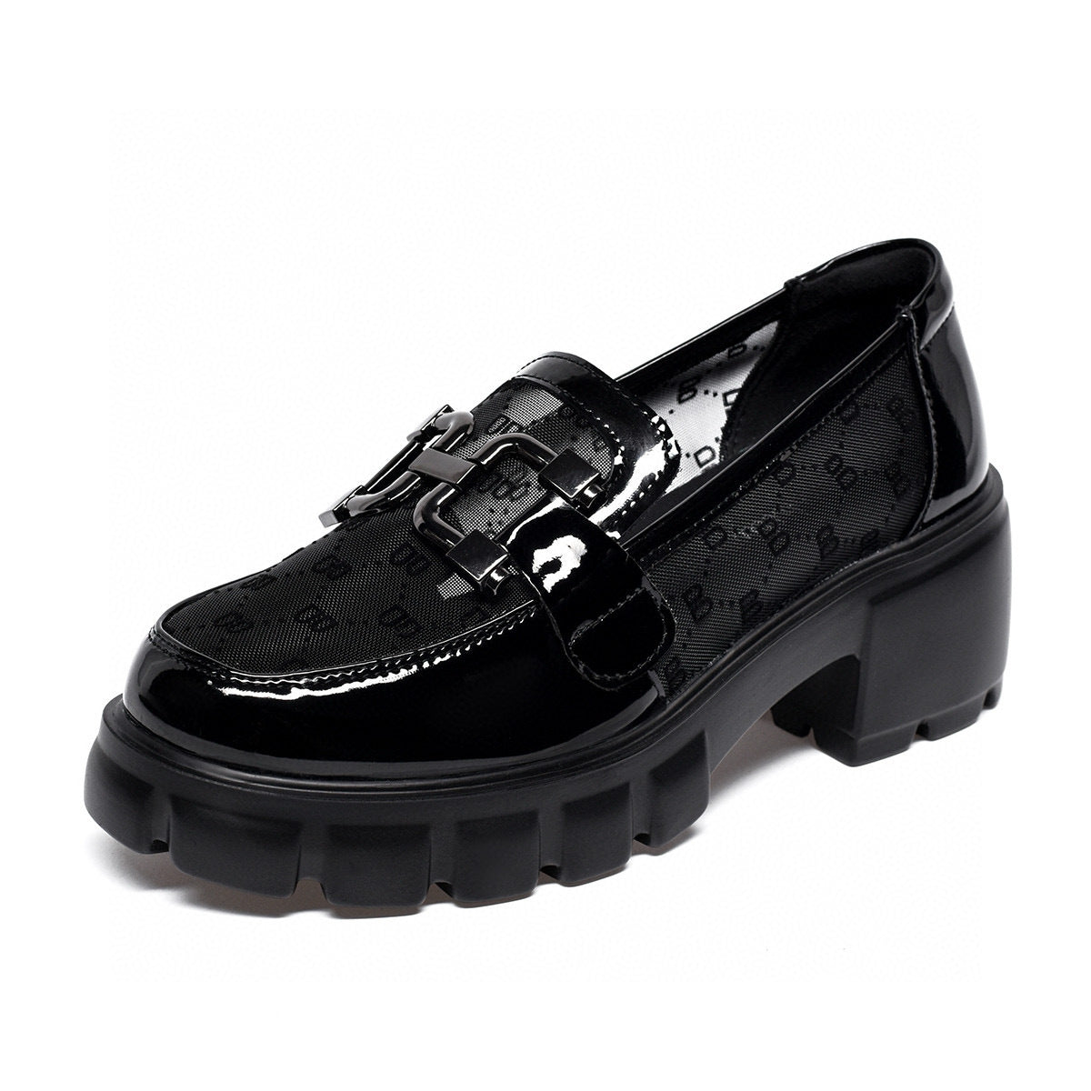 Women's Mesh Platform Slip-On Loafers – Chunky 6.5cm Sole with Square Buckle Detail