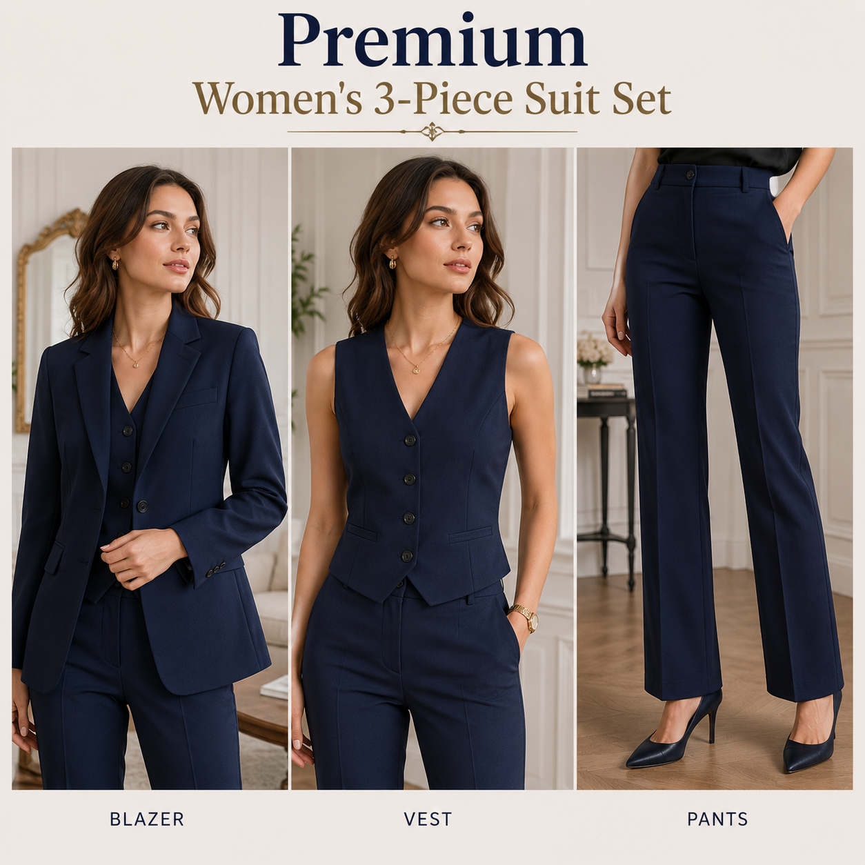 Women's Professional 3-Piece Suit Set – Jacket, Vest &amp; Pants
