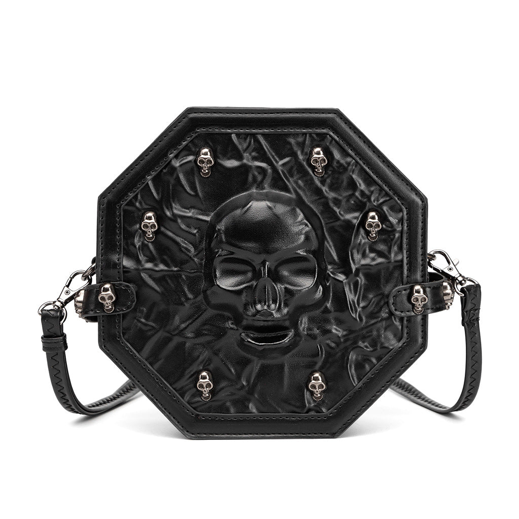Gotische Umhängetasche in Sargform für Damen – PU-Leder Schultertasche mit Kettendetail und verstellbarem Riemen