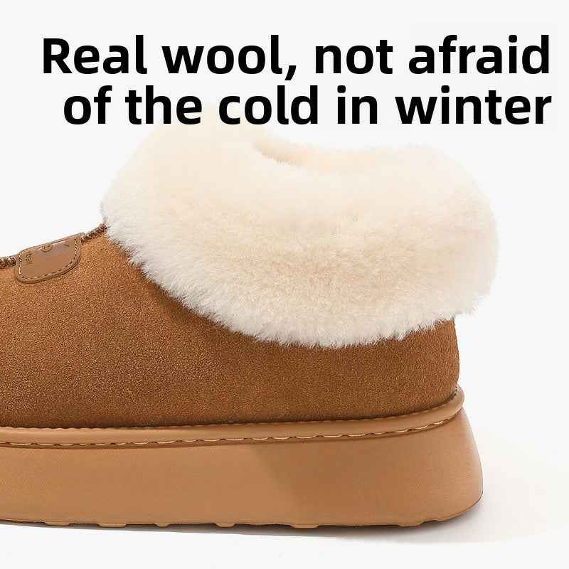 Women Genuine Wool Snow Boots – Cowhide Slip-On Winter Boots with Thick EVA Sole &amp; Anti-Slip Comfort