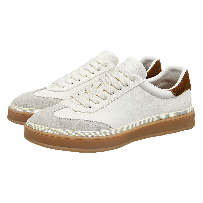 Men's Cowhide Leather Sneakers - Thick Sole Lace-Up Casual Shoes