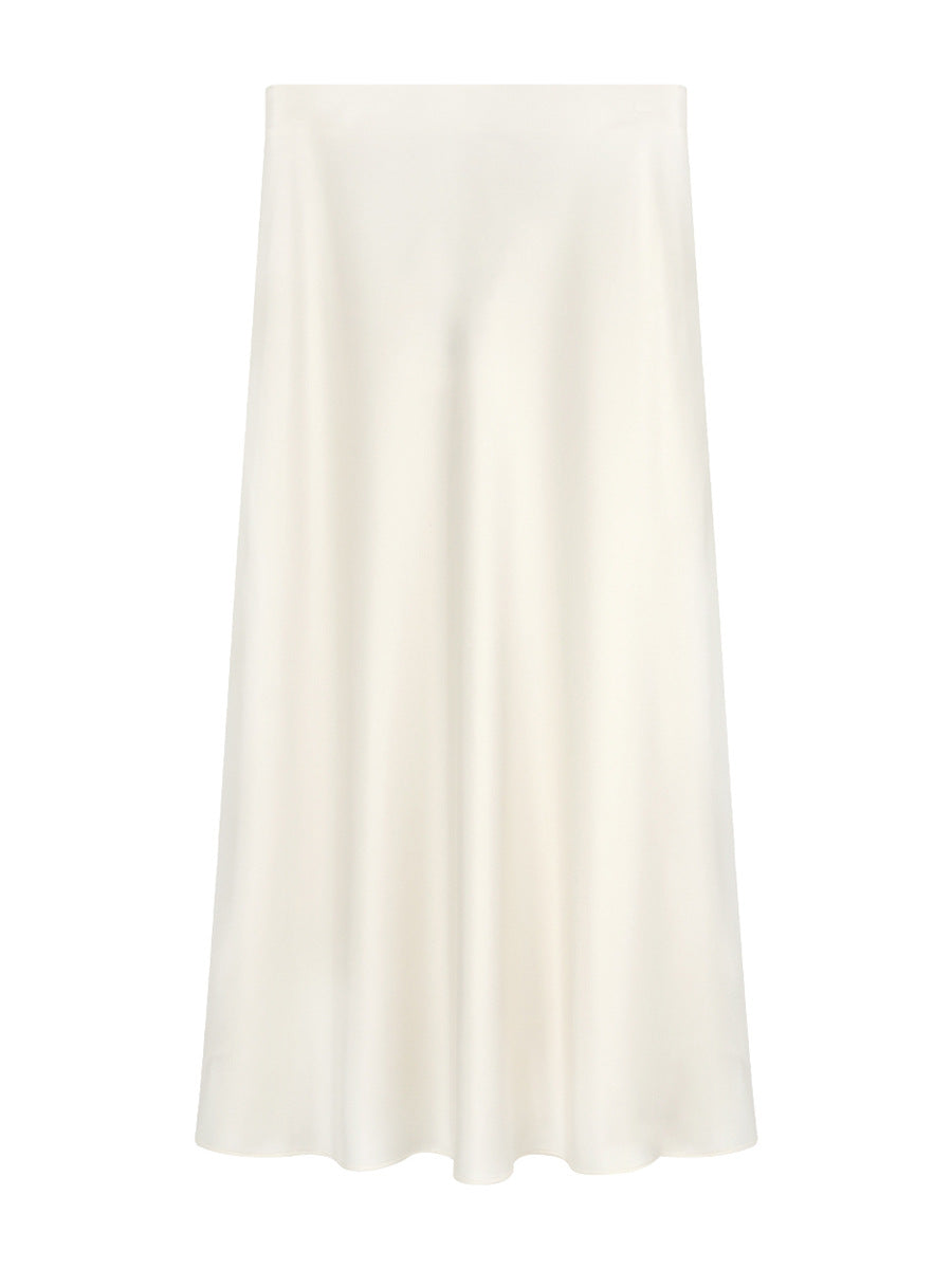Women's Long Satin Fishtail Skirt – Elegant Bias-Cut A-Line Midi Skirt in Triacetate Blend with Smooth Draping for Office &amp; Casual Wear