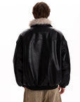 Retro Fur Collar PU Leather Jacket