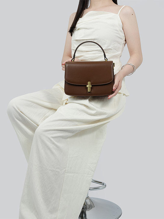 Women's Small Square Handbag – PU Leather Structured Bag with Metal Buckle, Crossbody &amp; Shoulder Strap