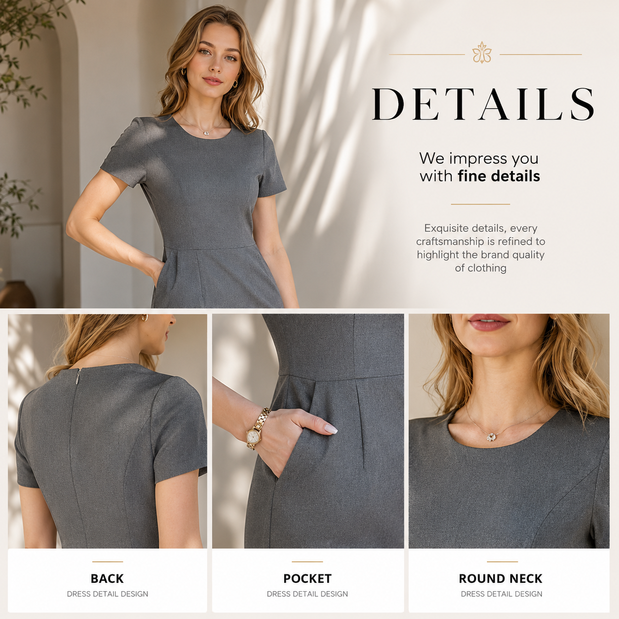 Women's Short Sleeve Professional A-Line Dress – Slim Fit Office Wear