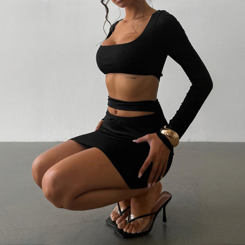 Womens Hollow Waist Long Sleeve Pencil Dress
