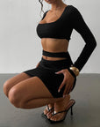Womens Hollow Waist Long Sleeve Pencil Dress