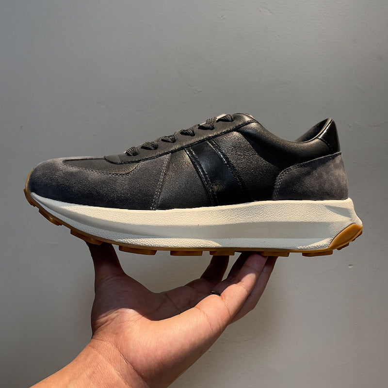 Men’s Genuine Leather Casual Sports Shoes – Cowhide Lace-Up Sneakers with Breathable Design, EVA Cushioning &amp; Low Wedge Comfort