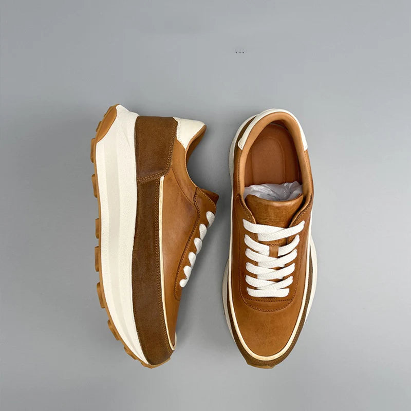 Men's Genuine Leather Running Shoes – Breathable Low-Top Cowhide Sneakers