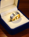 Men's Damascus Steel Ring – 8mm Gold Plated Wide Band Minimalist Statement Ring