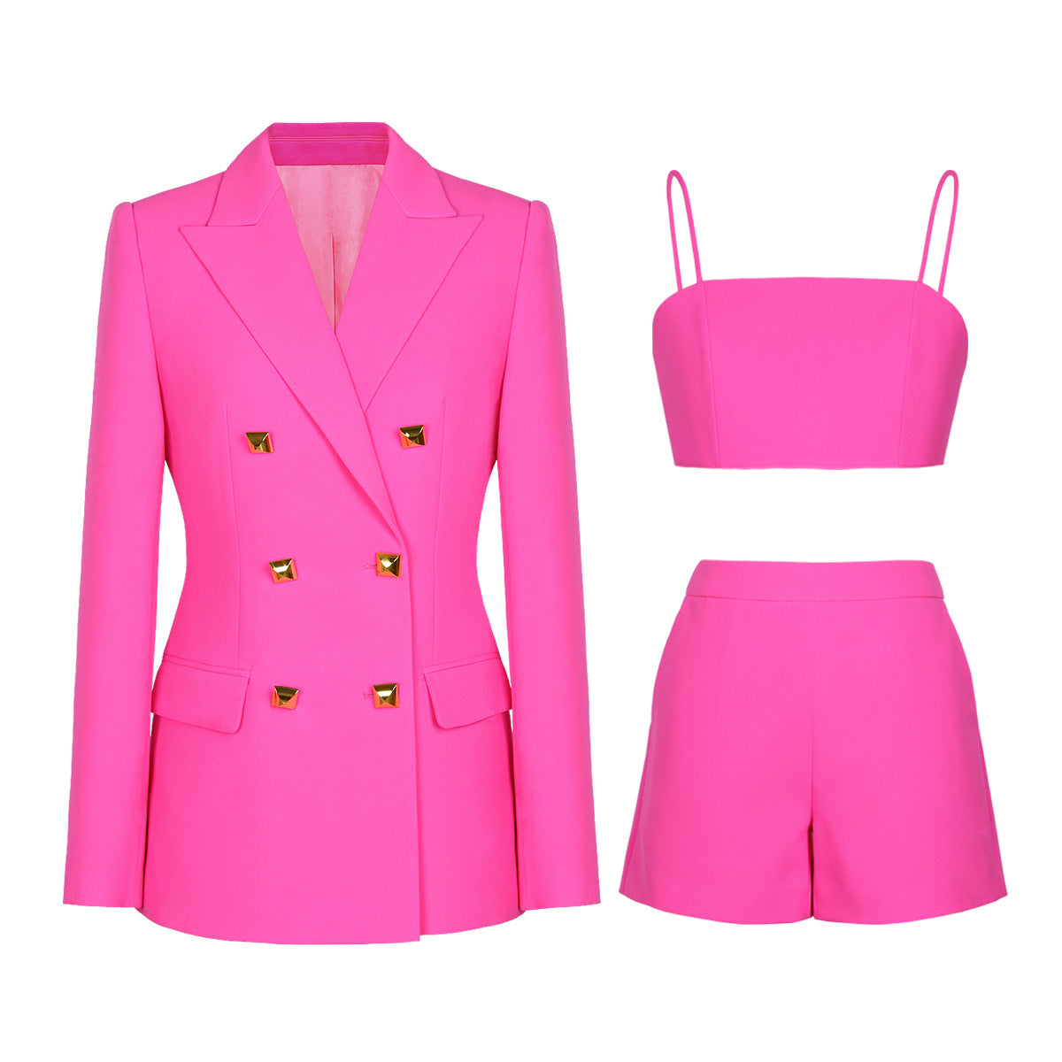 Damen Hosenträger Anzug Set – Elegantes 3-teiliges Outfit mit Blazer, Top &amp; Shorts aus Stretch-Spandex für Büro, Pendler &amp; schicke Freizeitkleidung