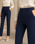 Women's Elastic High Waist Straight Leg Business Pants – Stretch Trousers