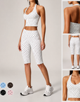 Women's Polka Dot Yoga 2-Piece Outfit Set Sleeveless Vest & Mid Pants