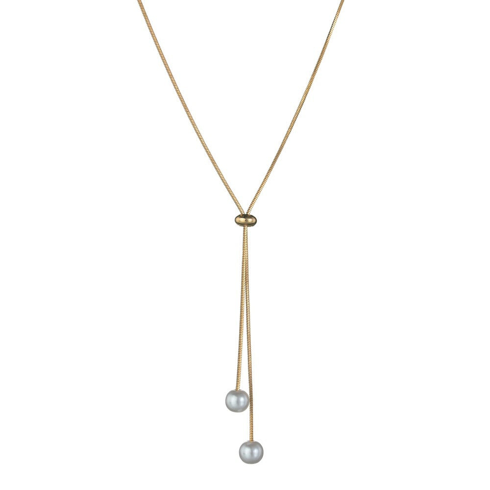 Verstellbare Y-förmige Perlen-Halskette für Damen – koreanische Mode, geometrische Zinklegierungs-Kette, 61–70 cm