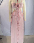 Women's Chiffon Ruffled Strapless Maxi Dress