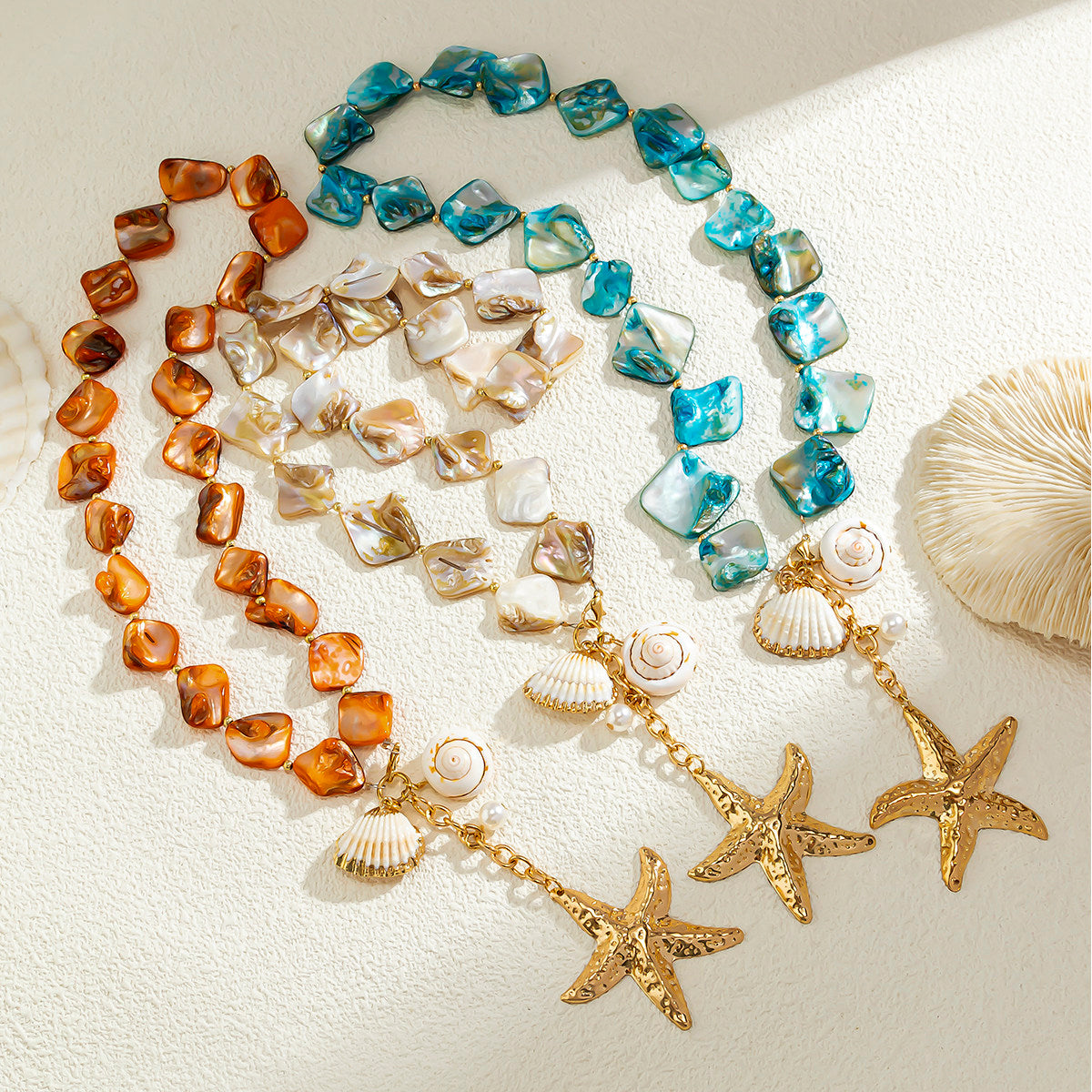 Women’s Irregular Starfish &amp; Shell Pendant Necklace – Boho Beach Clavicle Chain